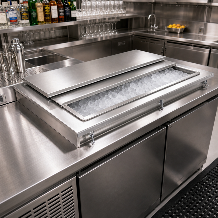 Product image #2 for Glastender Drop-In Ice Bin Without Cold Plate with Sliding 2-Piece Stainless Steel Cover, 71 lb Capacity
