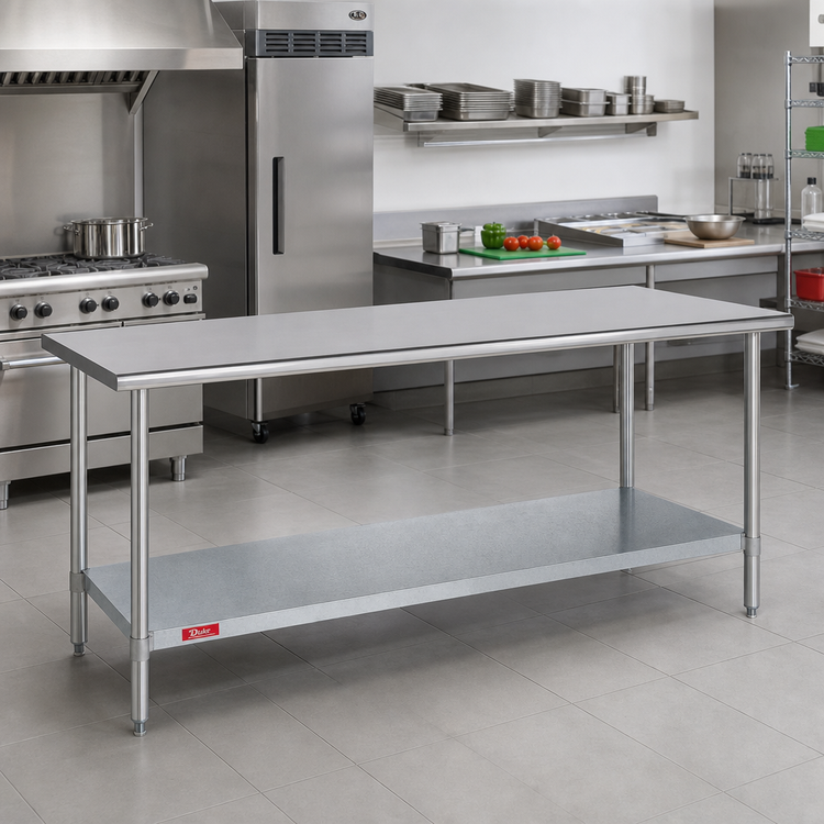 Product image #2 for Duke 108-Inch x 36-Inch Stainless Steel Work Table, Flat Top, No Backsplash, with Galvanized Undershelf