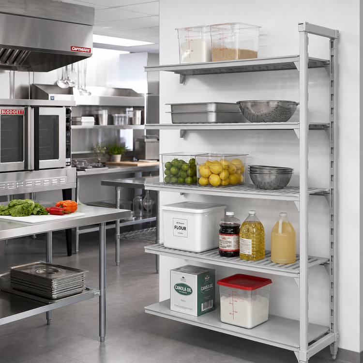 Product image #3 for Cambro Camshelving® Premium 24"W x 30"L x 84"H 5-Tier Vented and Solid Add-On Polymer Shelving Unit