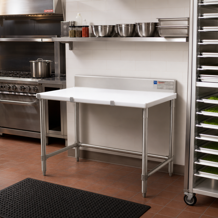 Product image #2 for Eagle Group 48 x 24-Inch Poly Top Cutting Table with Stainless Steel Base and 4-1/2-Inch Backsplash