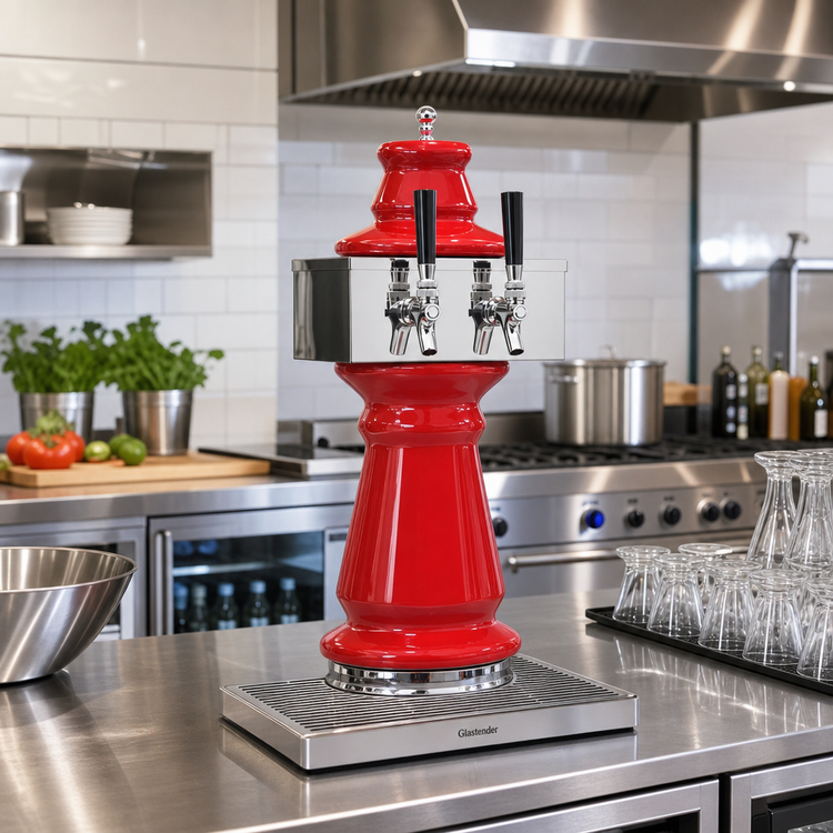 Product image #2 for Glastender Vienna 2-Faucet Air-Cooled Countertop Draft Dispensing Tower with Ceramic Column and Mirror Finish