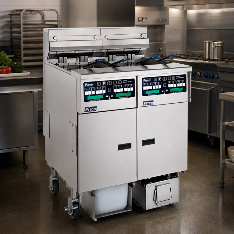 Product image #2 for Pitco Solstice SELV14C/14T-2/FD Reduced Oil Volume 3-Fryer Electric Fryer System with Built-In Filter Drawer