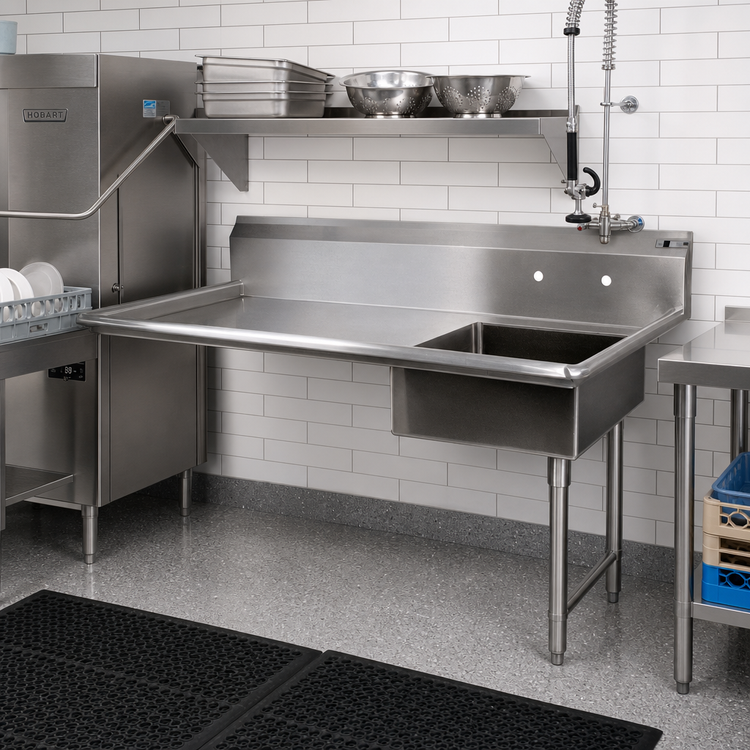 Product image #2 for John Boos Soiled Straight Undercounter Dishtable with Right-Side Pre-Rinse Sink Opening, 50W x 30D x 44H