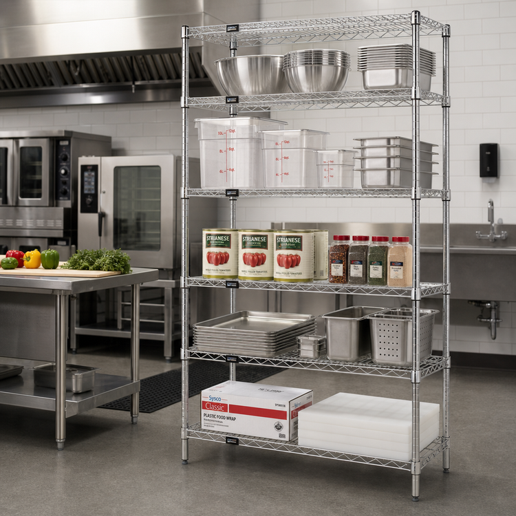 Product image #2 for Quantum 48"W x 12"D x 86"H 5-Shelf Wire Shelving Starter Kit, 304 Stainless Steel