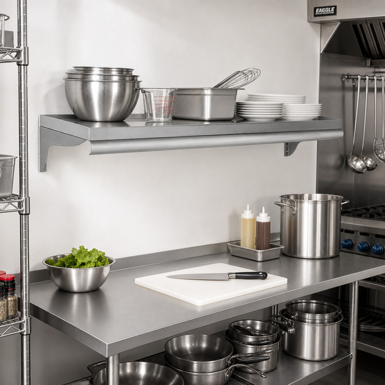 Product image #2 for Eagle Group 48-Inch W x 12-Inch D Wall-Mounted Shelf, 16 Gauge 430 Stainless Steel