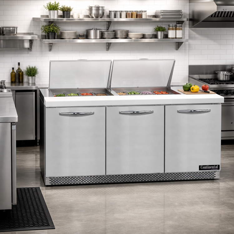 Product image #2 for Continental Refrigerator D72N24M-FB Designer Line Mighty Top 72" Three-Section Sandwich Prep Unit