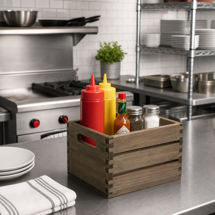 Product image #2 for American Metalcraft Brown Vintage Wood Rectangular 1-Section Condiment Caddy