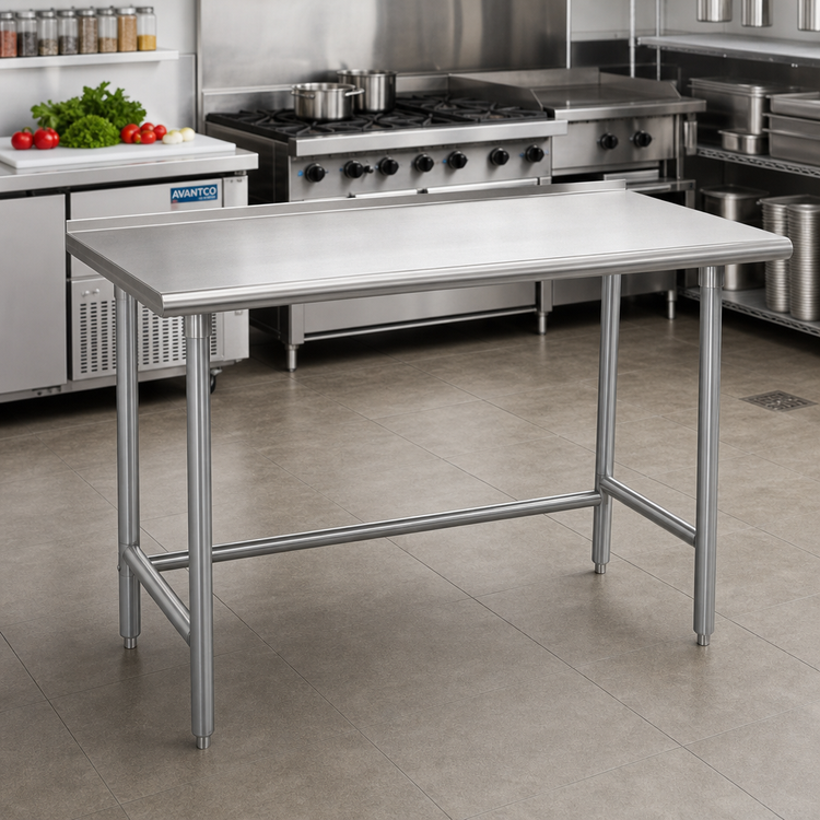Product image #2 for Advance Tabco Open Base Stainless Steel Work Table with Rear Splash, 60 x 30 Inches, Galvanized Legs
