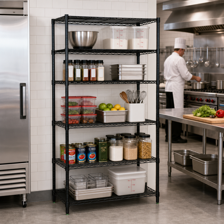 Product image #2 for Quantum 42"W x 12"D x 63"H Wire Shelving Starter Kit with 5 Shelves and 4 Posts