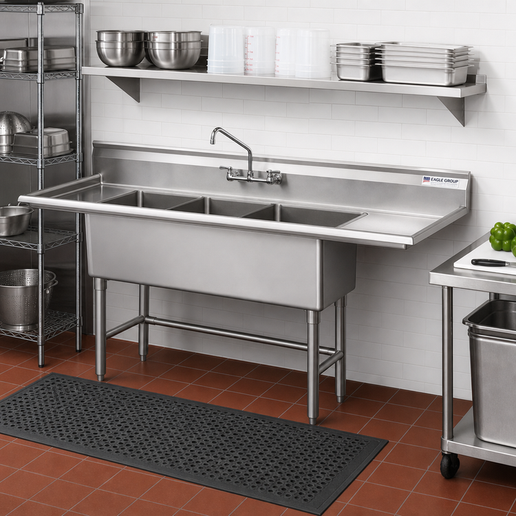 Product image #2 for Eagle Group S14 Series 3-Compartment Stainless Steel Sink with Right-Hand Drainboard, 89-1/2 Inch Wide