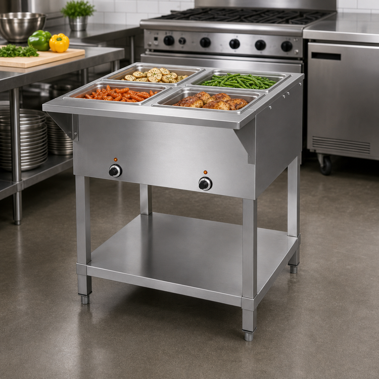Product image #2 for 4-Pan Sealed Well Electric Holding Table with Individual Thermostats, 120V