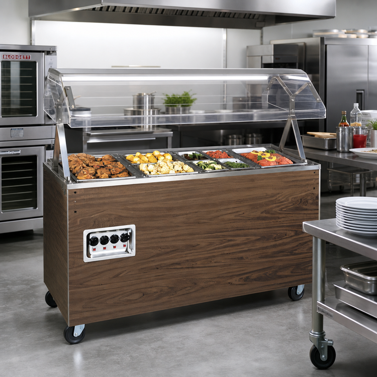 Product image #2 for 3-Well Deluxe Portable Hot Food Station with Buffet Breath Guard, Lights, and Enclosed Storage Base