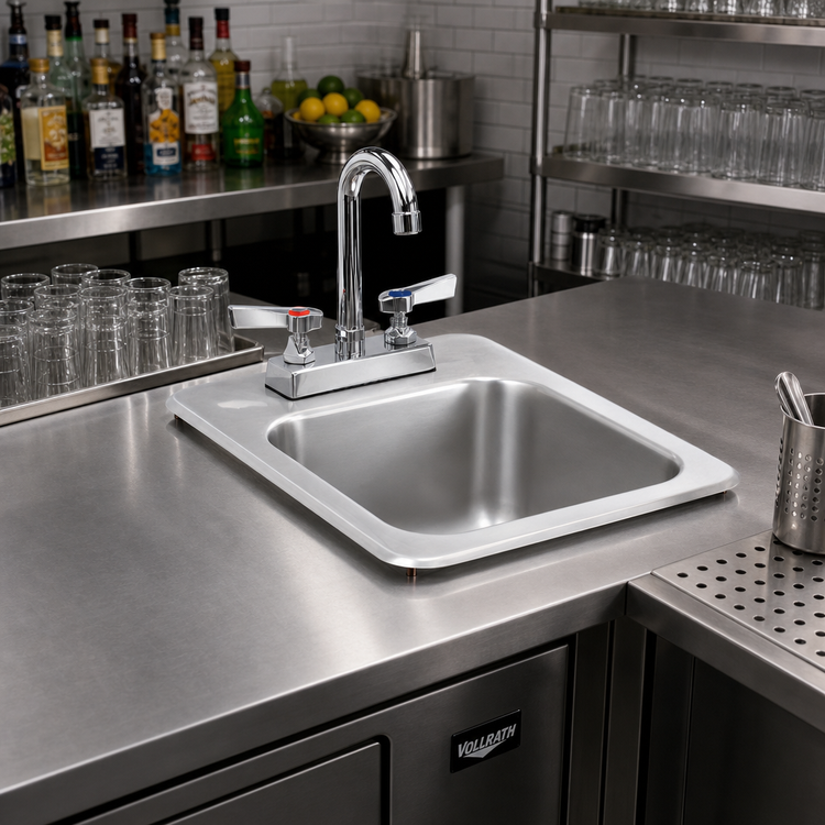 Product image #2 for Vollrath 13 x 17 Inch Drop-In Self-Rimming Single Bowl Underbar Sink with Gooseneck Faucet and Strainer