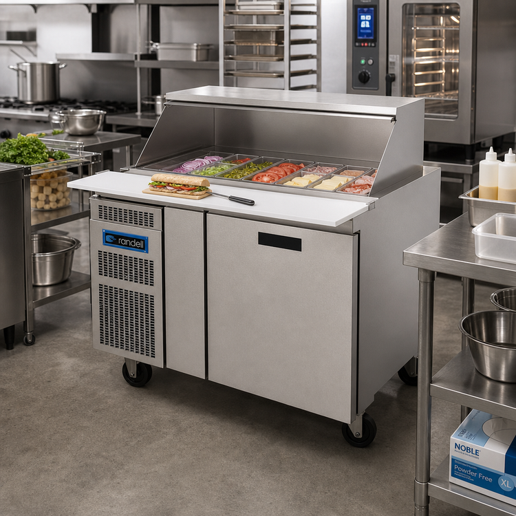 Product image #2 for Randell 48-Inch One-Section High Heat Refrigerated Mega-Top Sandwich Prep Table / Breading Table