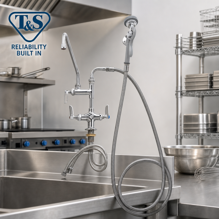 Product image #2 for T&S Brass Single-Hole Deck-Mount Add-On Faucet Spray Assembly with 18-Inch Swing Nozzle, Spray Valve, and Vacuum Breaker