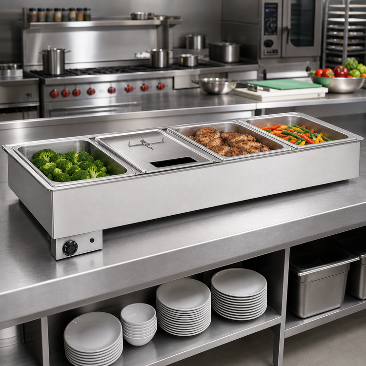 Product image #2 for Atlas Metal WH-3 3-Pan Drop-In Electric Hot Food Well, Wet Bain-Marie, Single Thermostatic Control