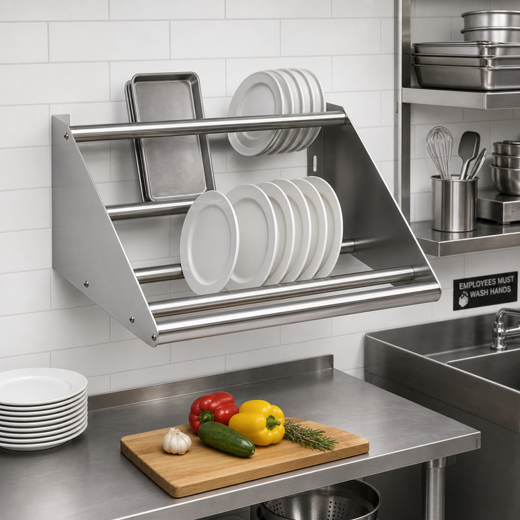 Product image #2 for John Boos Wall-Mounted Slanted Tubular Dishrack Sorting Shelf, 22 x 18 x 12-1/4 Inches, Stainless Steel