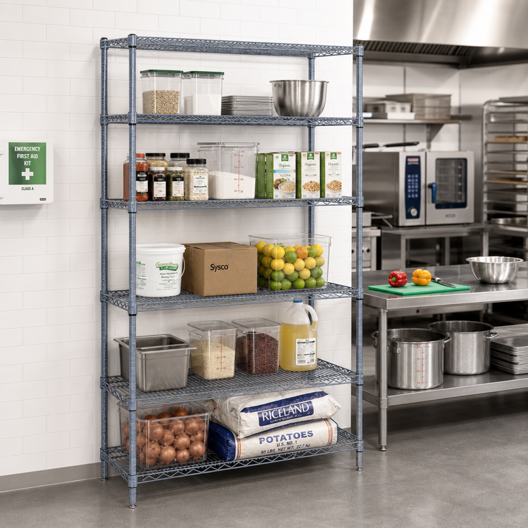 Product image #2 for Quantum 42W x 30D x 63H Stationary Wire Shelving Starter Kit with 5 Shelves, Gray Epoxy Antimicrobial Finish
