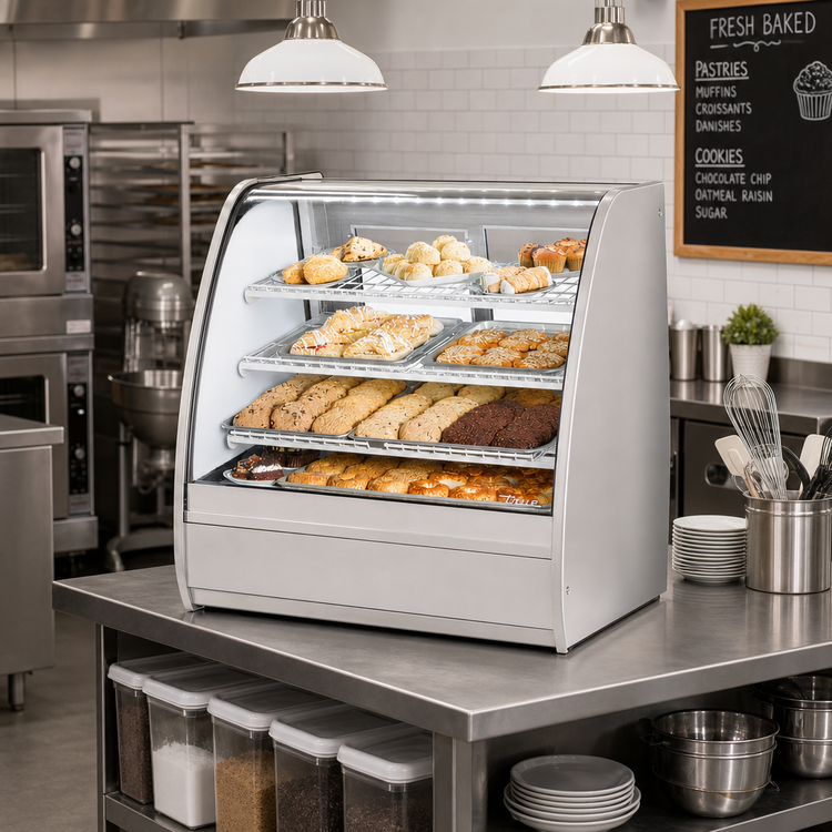 Product image #2 for True 36-1/4 Inch Curved Glass Dry Pastry Display Case with Stainless Steel Exterior and White Interior