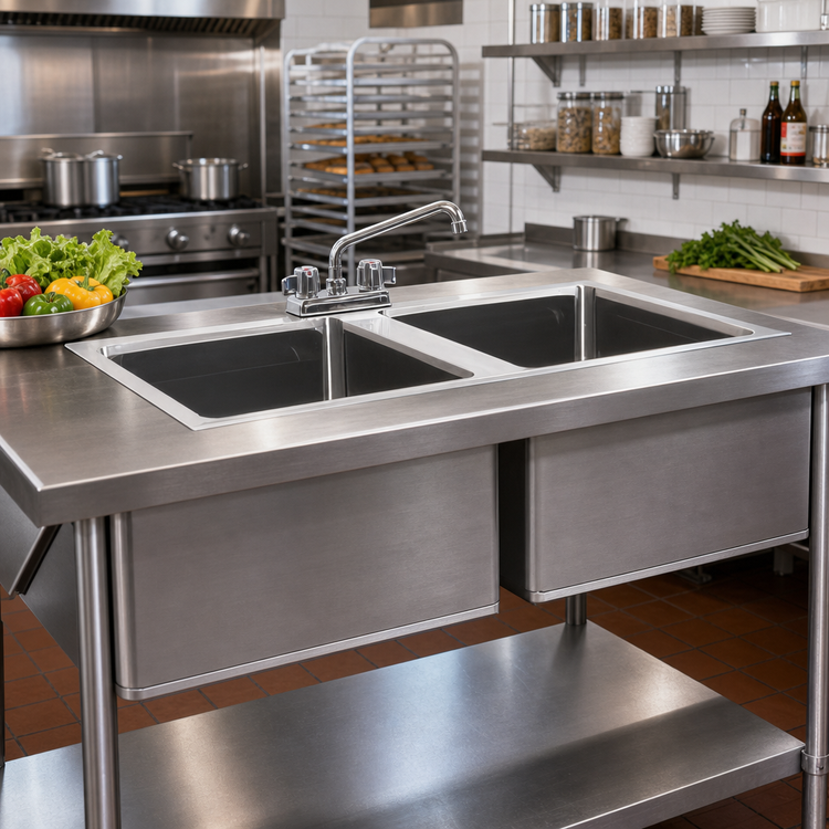 Product image #2 for Steel Works Stainless Two-Compartment Drop-In Fabricated Stainless Steel Sink