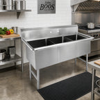 Thumbnail image #2 for John Boos 3B18244-X 3-Compartment Floor-Model Sink, 16-Gauge 300-Series Stainless Steel, 59-1/8 in, 18 x 24 x 14 in Bowls, 10 in Backsplash