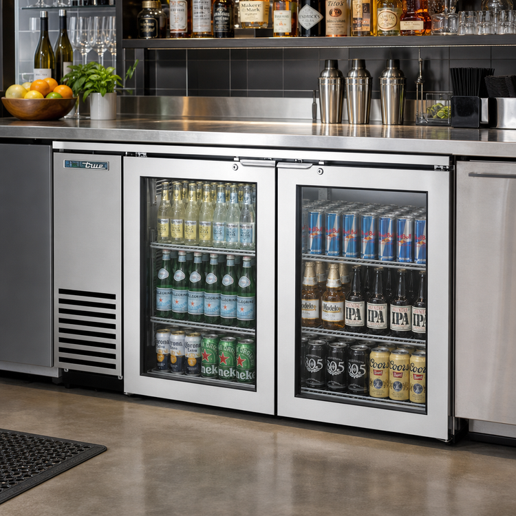 Product image #2 for True Two-Section Back Bar Cooler with Glass Hinged Doors, 60-1/8 Inch Wide, Stainless Steel