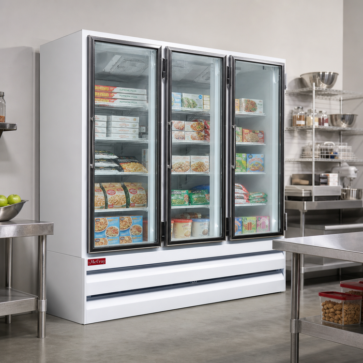 Product image #2 for Howard-McCray GF65BM-FF 3-Section 65 cu. ft. Bottom Mount Hinged Glass Door Freezer Merchandiser