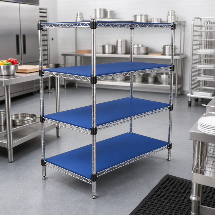 Product image #2 for QuadPlus 60 x 18 Inch Solid Blue Polymer Shelf Mat with Quad-Adjust Wire Frame