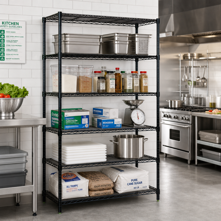 Product image #2 for Quantum 36 x 30 x 74-Inch Stationary Wire Shelving Starter Kit with 5 Shelves, Black Epoxy Finish