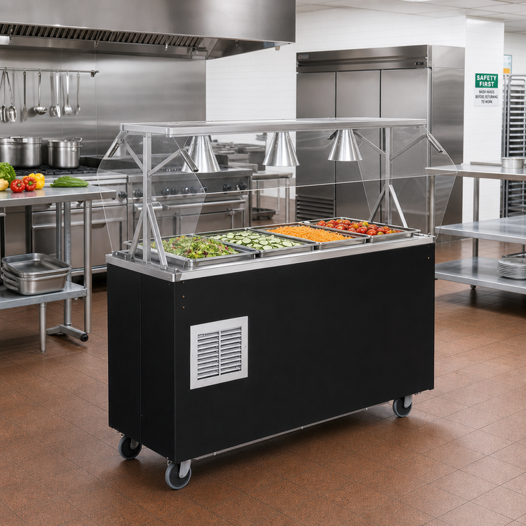 Product image #2 for Vollrath 2-Series Affordable Portable Mobile Refrigerated Cold Food Pan Buffet Station, 4-Pan, 60 Inch Wide, with Clear Acrylic Breath Guard