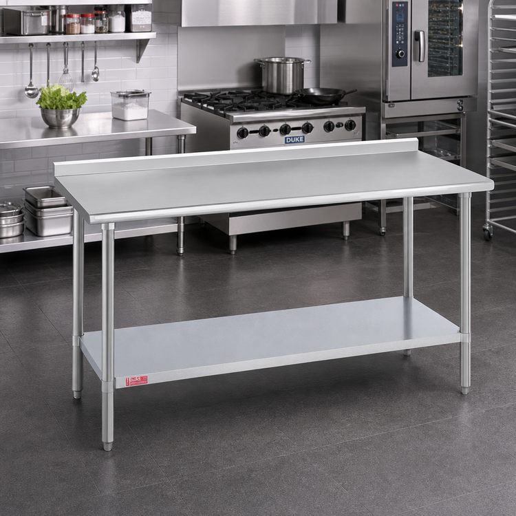 Product image #2 for Duke 60-Inch x 24-Inch 14 Gauge Stainless Steel Work Table with 1-1/8 Inch Riser and Galvanized Undershelf