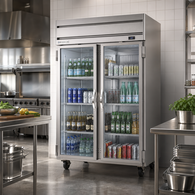 Product image #2 for Beverage-Air Horizon Series Two-Section Reach-In Refrigerator with Glass Doors, 46.88 Cu. Ft., Top-Mounted Self-Contained Refrigeration