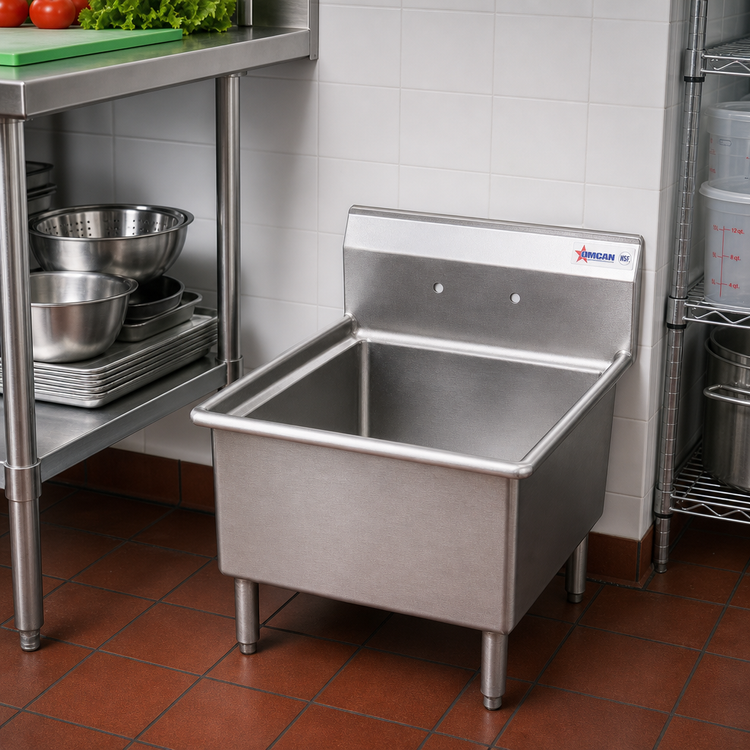 Product image #2 for Omcan USA Floor Model 1-Compartment Pot Sink with No Drainboard, 21 x 18 x 14-Inch Bowl, 18-Gauge 304 Stainless Steel