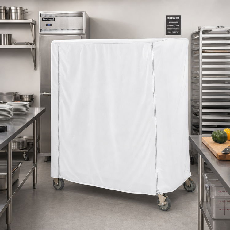 Product image #2 for Metro 48"W x 24"D x 62"H Queen Mary and Banquet Cart Cover, White Uncoated Knitted Polyester
