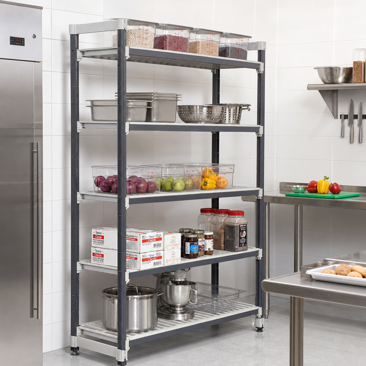 Product image #2 for Cambro Camshelving Elements XTRA High Density Top Rail Stationary Starter Unit, 24 x 60 x 81 Inch, 5-Tier Track Shelving