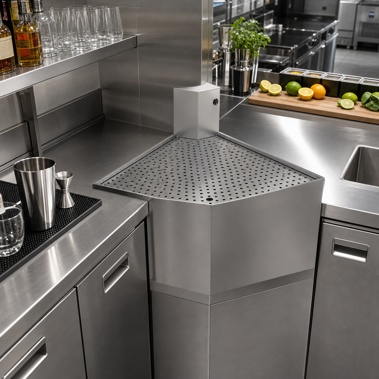 Product image #2 for Glastender Underbar Outside Wedge Corner Drainboard, 60° Angle, 24-Inch Deep, Stainless Steel, No Legs