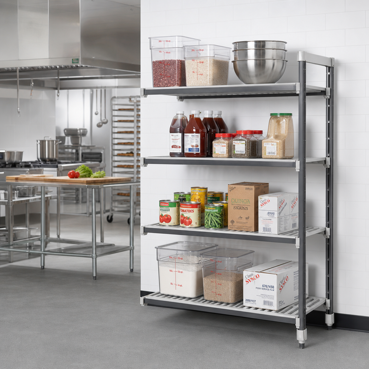 Product image #2 for Cambro Camshelving Elements XTRA 24" x 42" x 64" 4-Tier Stationary Add-On Shelving Unit