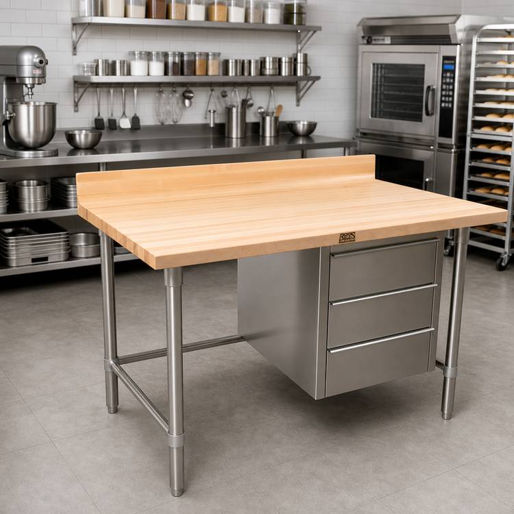 Product image #2 for John Boos BT1S04 96-Inch x 30-Inch Wood Top Baker's Table with 3 Drawers and Stainless Steel Base