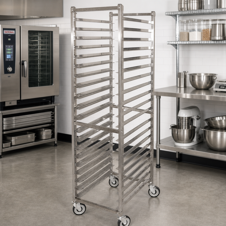 Product image #2 for Full-Size Mobile End-Load Stainless Steel Pan Rack for 18 x 26-Inch Pans