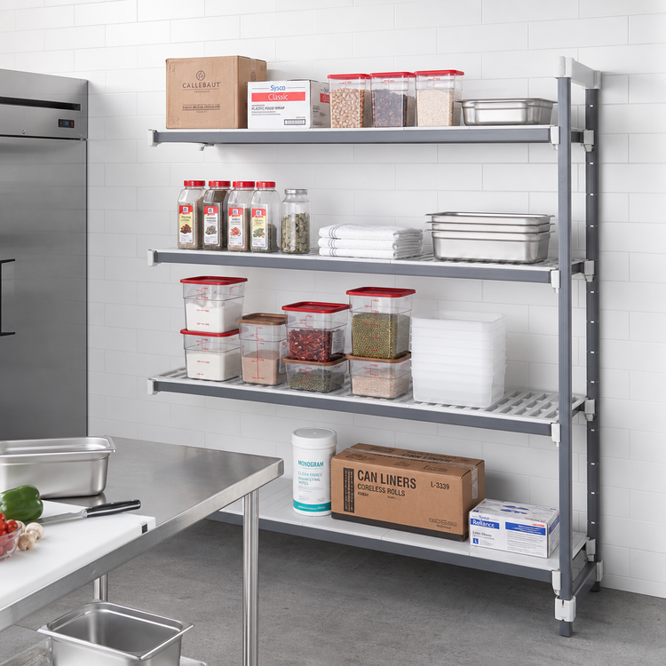 Product image #2 for Cambro Camshelving Elements XTRA 4-Tier Stationary Add-On Polymer Shelving Unit, 72W x 18D x 72H, Vented and Solid, Speckled Gray