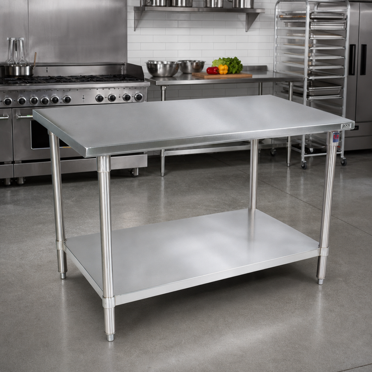 Product image #2 for John Boos Stallion 84 Inch x 36 Inch 14-Gauge Stainless Steel Flat Top Work Table with Galvanized Undershelf