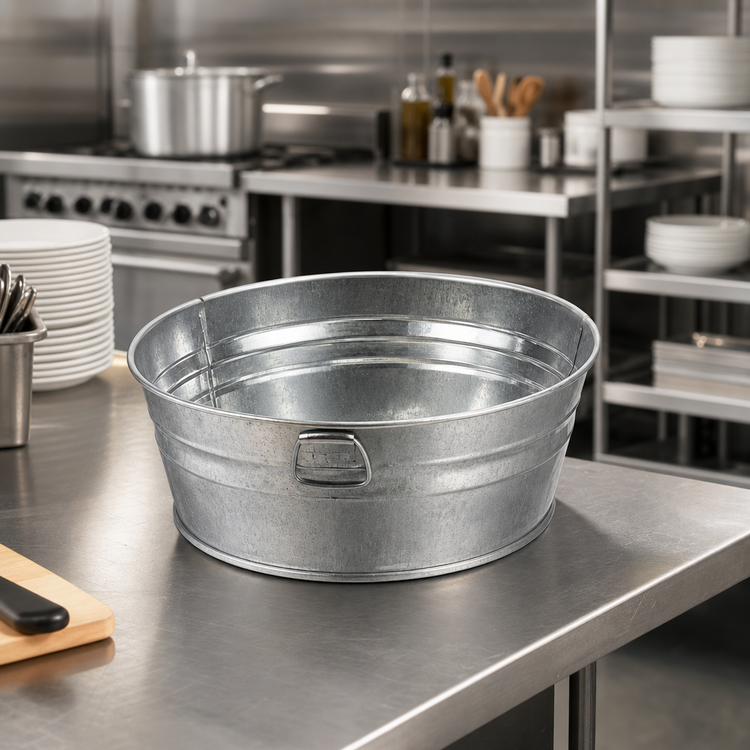 Product image #2 for Natural Galvanized Round Cooling Tub with Side Handles, 37 oz., 8-Inch Diameter