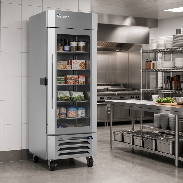 Product image #3 for Victory UltraSpec™ V-Core™ 25.5 Cu. Ft. One-Section Reach-In Glass Door Merchandiser Freezer