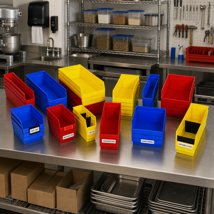 Product image #2 for Quantum Economy Nesting Shelf Bin with Rear Hanglock and Molded-In Label Holder, 11-1/8 x 17-7/8 x 6 Inches, Polypropylene