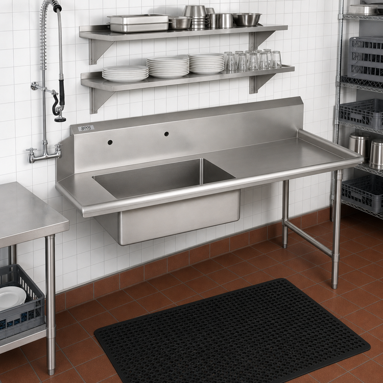 Product image #2 for John Boos Pro-Bowl 132-Inch x 30-Inch Straight Soiled Dishtable with 20-Inch x 20-Inch x 8-Inch Pre-Rinse Bowl