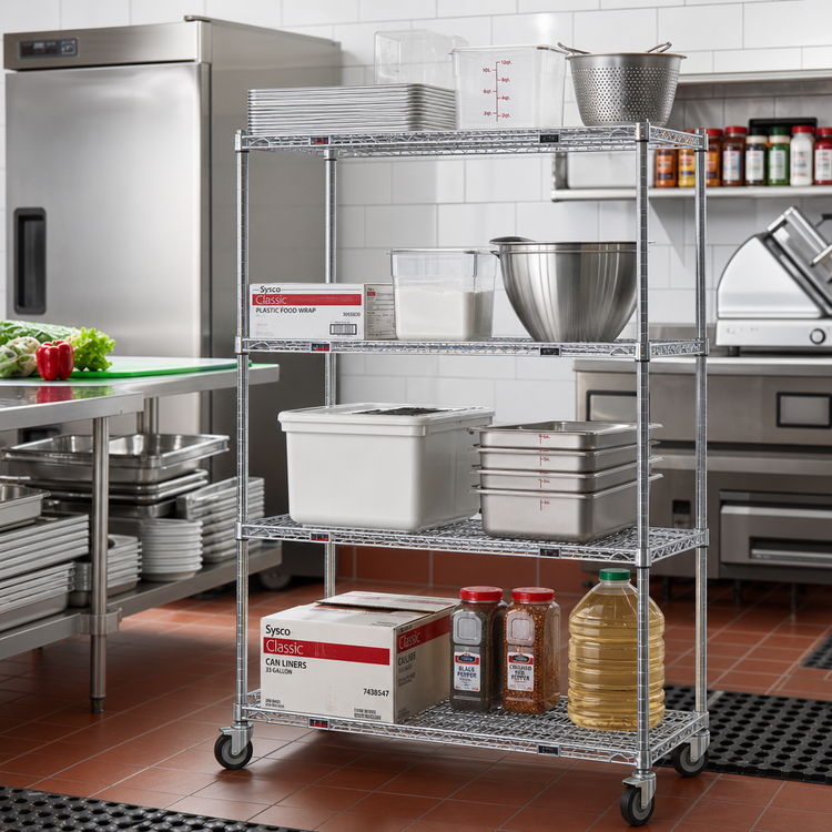 Product image #2 for Eagle Group 4-Tier Chrome Dolly Truck Wire Shelving Unit, 36 x 24 Inches, 69-Inch High, Poly Swivel Casters