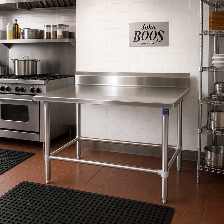 Product image #2 for John Boos Stallion 48" x 36" Stainless Steel Work Table with 5" Backsplash and Safety Edge