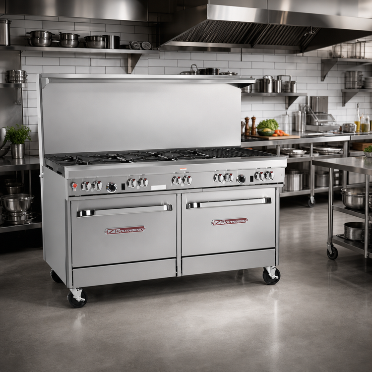 Product image #2 for Southbend Ultimate 60-Inch Commercial Gas Restaurant Range with 4 Open Burners, 36-Inch Charbroiler, Standard Oven and Cabinet Base