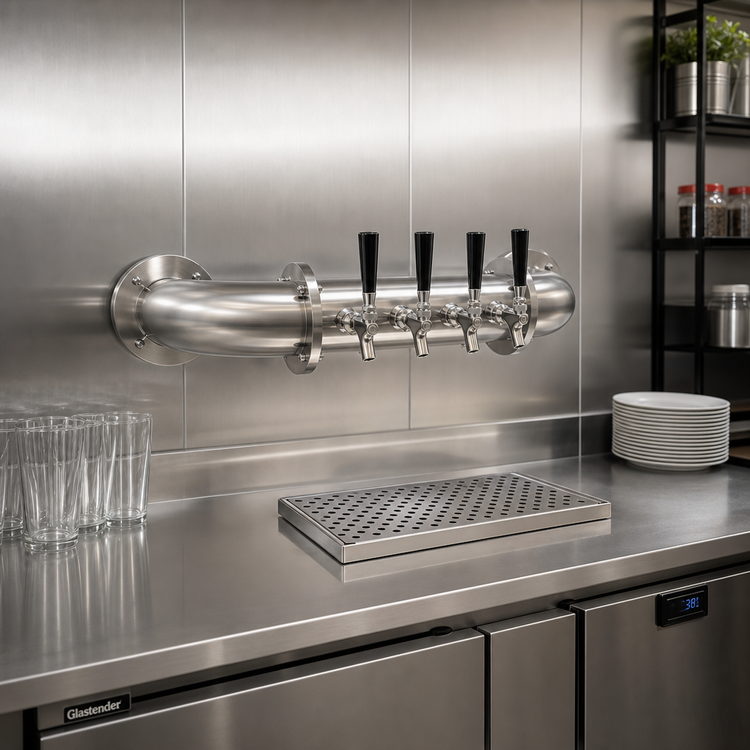 Product image #2 for Glastender Pipe Wall Draft Dispensing Tower, Wall Mount, 4-Faucet, Air-Cooled, Stainless Steel