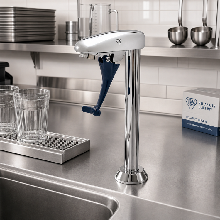 Product image #2 for T&S Brass Deck-Mounted Pedestal Push-Back Glass Filler Faucet
